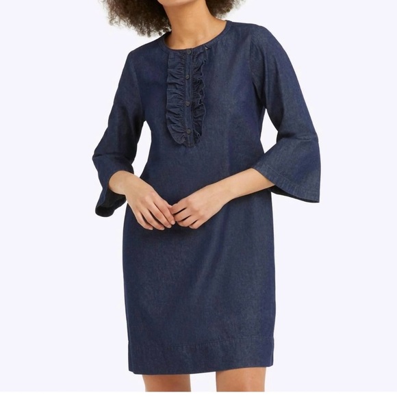 Draper James Blue Denim Chambray Shift Dress Ruffle 8. 1357 - Picture 1 of 5
